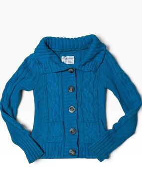 Aeropostale Y2K Blue Chunky Cable Knit Cardigan Sweater M